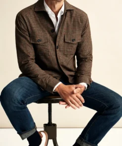 Off The Water Eton Brown Checked Cotton Wool Cashmere Over Shirt