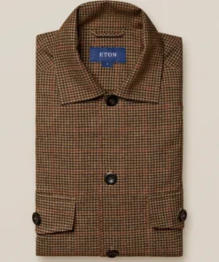 Off The Water Eton Brown Checked Cotton Wool Cashmere Over Shirt