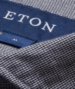 Off The Water Eton Navy Houndstooth Cotton Tencel Flannel-Slim Fit Button Down Collar