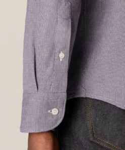 Off The Water Eton Navy Houndstooth Cotton Tencel Flannel-Slim Fit Button Down Collar