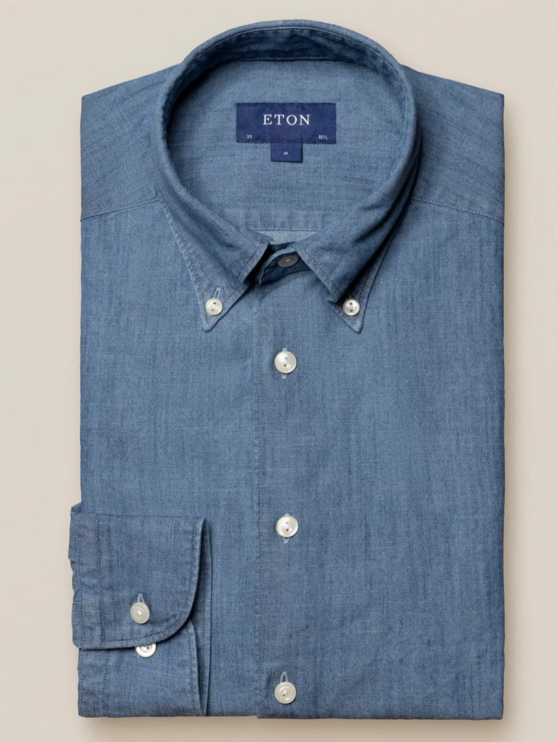 Eton Off The Water Garment Washed Light Blue Denim Shirt 4 Eton Off The Water Garment Washed Light Blue Denim Shirt