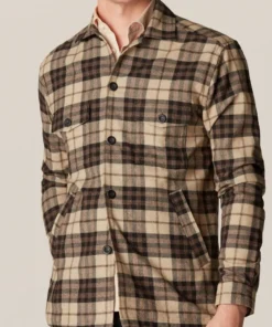 Off The Water Eton Brown Cotton Check Cotton Wool Cashmere Overshirt