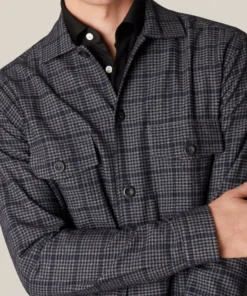 Eton Blue Checked Cotton Wool Cashmere Overshirt Off The Water
