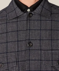Eton Blue Checked Cotton Wool Cashmere Overshirt Off The Water